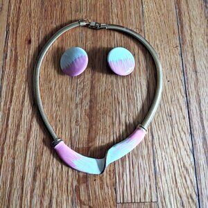 Vintage gold plated enamel necklace with matching earrings